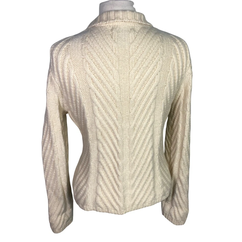 Mercer & Madison Merino Wool cream Cable Knit Cardigan Sweater collar ivory M/L - Image 3 of 4