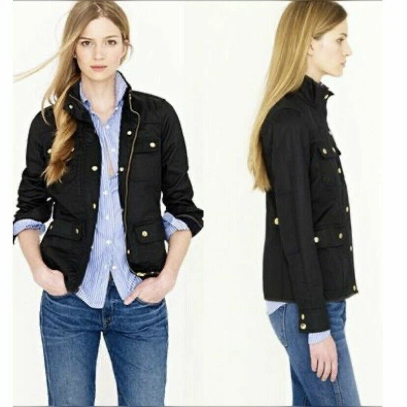 J.Crew Women’s The Downtown Field Jacket Black Waxed Cotton Military XXXS