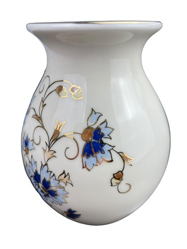 Zsolnay Hand Painted Porcelain Cornflower vase Trimmed with 24 K Gold 5” Tall - Picture 3 of 15