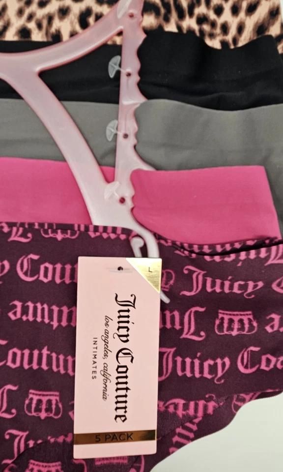 Paquete de 5 bragas para mujer JUICY COUTURE L XL logotipo sin líneas negro rosa gris beige Foto 4 de 4