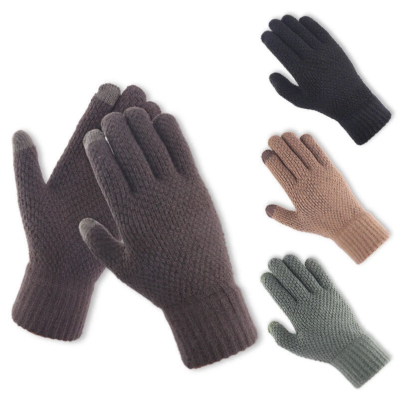 Men Wool Knitting Cashmere Mittens Touch Screen Full Finger Gloves