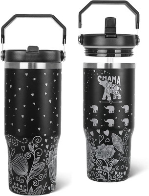 Elephant Tumbler 30 Oz Elephant Mom Tumbler with Handle Water Bottle Mama Elepha