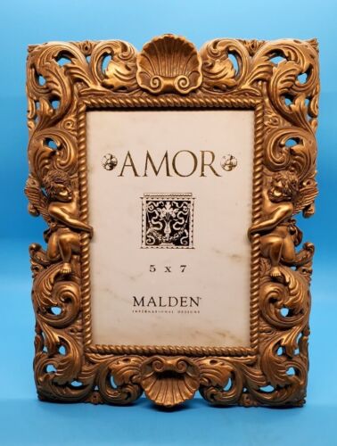 Vtg. Amor Maldon International Gold Resin 5”x7” Ornate Picture Frame w/Cherubs - Picture 1 of 4