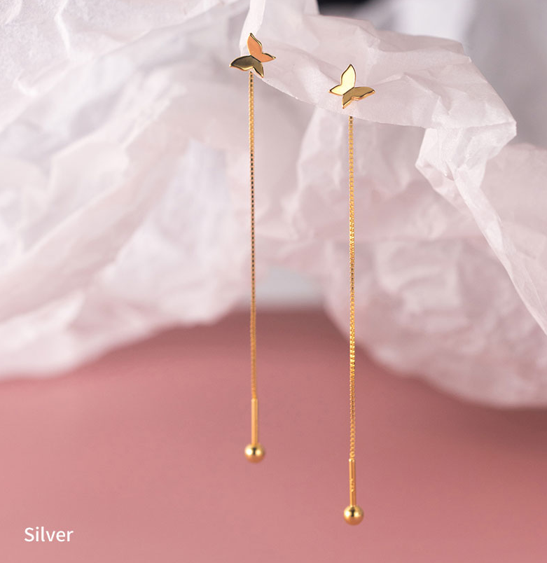 925 Sterling Silver Butterfly Threader Dangle Drop Screw Back