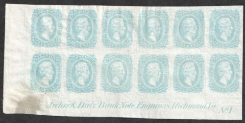 Confederate CSA #11a AD 10¢ Milky Blue, Margin Plate Block 12 Plate No. 1 MNG