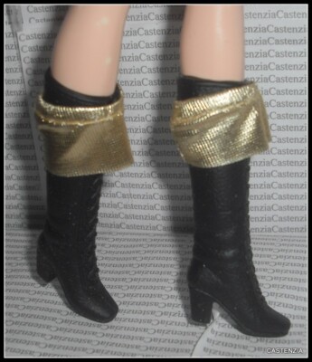 SHOES BARBIE DOLL MATTEL CIRCUS STAR BLACK & GOLD  FASHION BOOTS ACCESSORY