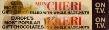 Mon Cheri Chocolates 1960's VARI-VUE Lenticular Advertisement 1 by 8 inches