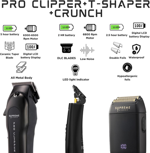 3-In-1 Barber Bundle | Pro Clipper, T-Shaper Trimmer & Crunch Foil Shaver | Prof - Picture 2 of 12
