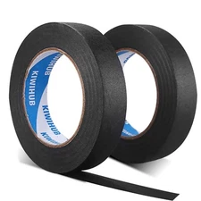 Masking Tape 2 Rolls Black 1"x60yd Crepe Paper for Clean Paint Lines Automotive