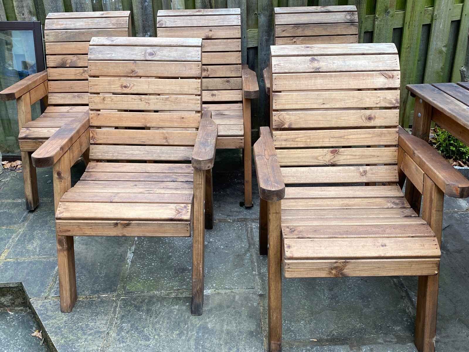 Rustic wooden garden furniture set table & 6 chairs. Good condition. eBay