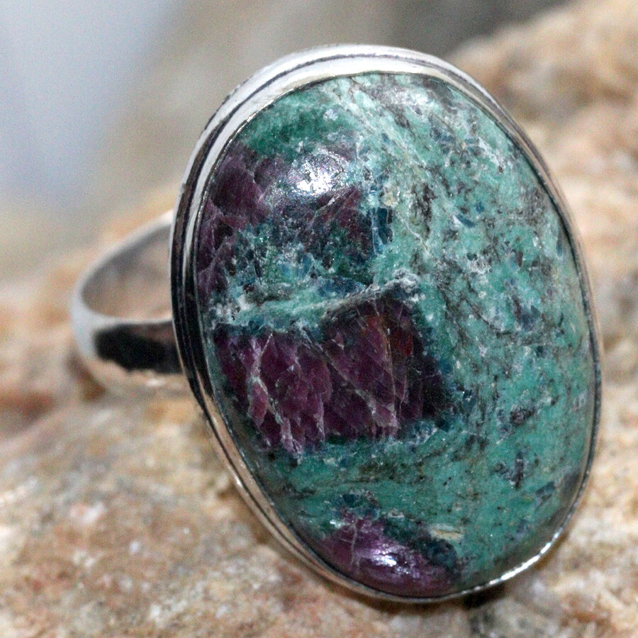 925 Silver Plated Ruby Fuchsite Ethnic Ring Handmade Jewelry Size US 10 JW