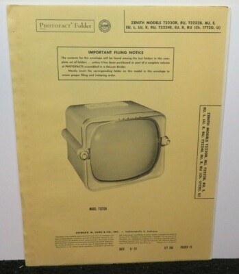 SAMS PHOTOFACT SERVICE MANUAL 286-13 ZENITH TV T222OR RU T2222B T2224E 17T20 U