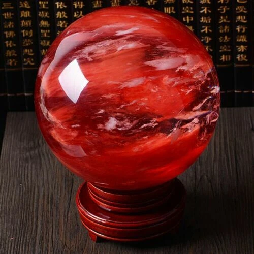 Sfera sfera cristallo quarzo calcite citrino rosso raro 100 mm pietra preziosa curativa + supporto - Foto 10 di 11