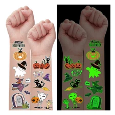 10 Sheets Luminous Halloween Temporary Tattoos for Kids, Glow Halloween Decorati