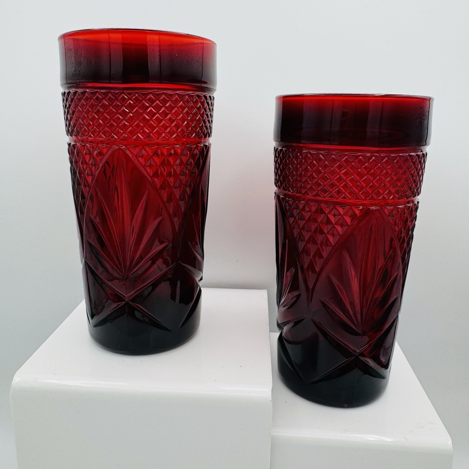 Luminarc Vintage Ruby Red Cristal D'Arques France Set Of 2 Glasses Tumblers