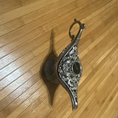 India Brassware Ornate Silver Metal Aladdin-Style Lamp from India