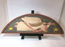 Christmas Angel Raised Relief Wood Wall Hanging Folk Art Look Primitive Lg 7x22"