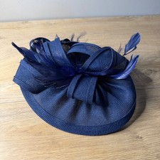 Navy Blue Fascinator Hat Feathers Bow Clip Wedding Kentucky Derby Party
