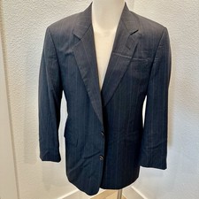 Vintage Hugo Boss Blazer Men 40 Gray Striped Lined Two Button USA Sport Coat