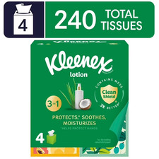 Kleenex Lotion Facial Tissues 3-Ply, 4 Cube Boxes, 60 Tissues Each   240 Total