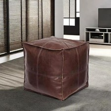 Louis Donn Unstuffed Storage Waterproof Faux Leather Pouf 18 Inch Square Foot R
