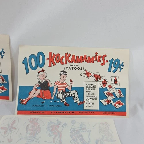 Vintage 1962 Washable Tattoo Sheet Kockamamies - A.J. Wildman NY USA - NEW NOS image 19
