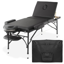 Portable Massage Table - Aluminum Tri-Fold Legs and Carrying Case - Black