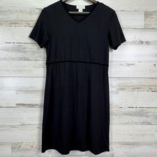 J Jill Black Short Sleeve Jersey V Neck Velvet Trim Knee Length Dress Size S