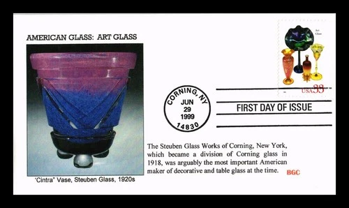 US COVER ART GLASS AMERICAN GLASS FDC CINTRA VASE STEUBEN GLASS BGC CACHET