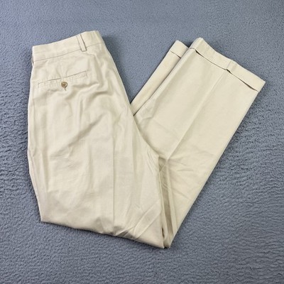 Ralph Lauren Purple Label Trousers Mens 30x29 Beige Cotton Linen Pleated Cuffed