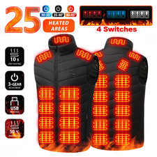 Heated Vest Men 25 Heating Zones 4-Zone Control USB Winter Warm Jacket Outdoor