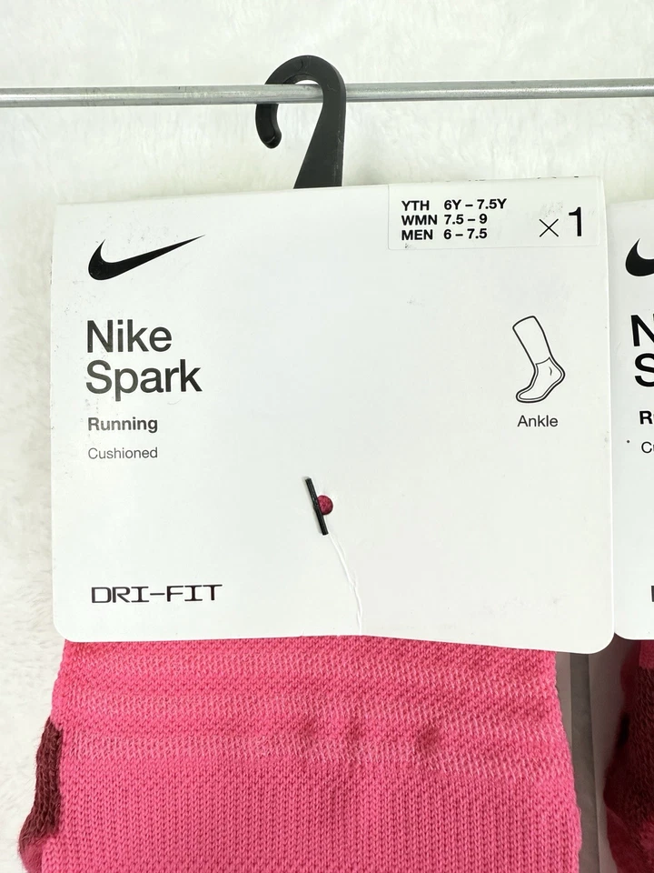 Nike Spark Calcetines Tobillo Acolchados Correr Rosa Lote De 2 Mujeres 7.5-9 Hombres 6-7.5 Nuevos Foto 2 de 3