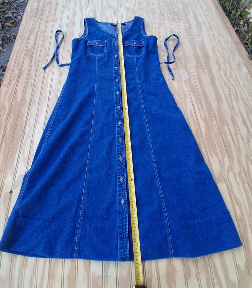 Vestido de mezclilla de colección Crazy Horse jersey para mujer L azul botón corbata frontal maxi modestia Foto 3 de 4