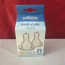 Dr. Brown's Natural Flow Standard Silicone Bottle Nipple, Level 3 6m+, 2 Ct. New