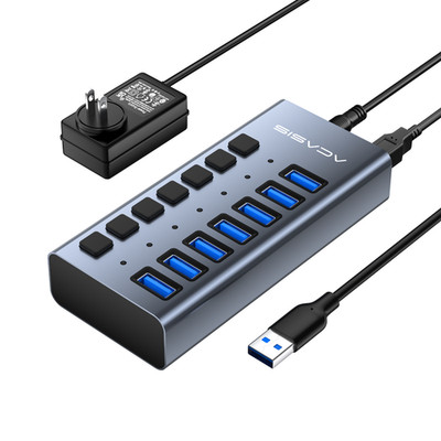 Acasis 5Gbps USB 3.0 Hub 7 Port On/Off Switch with AC Power Adapter for Laptop
