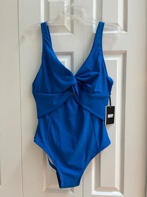 NWT DKNY LAPIS Peek-a-Boo twist Oner-Piece Swi, US 14