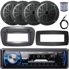 Pyle 1-DIN Marine Receiver W/Kit  Adapter Plate, 4x 5.25'' 100W Max Speakers