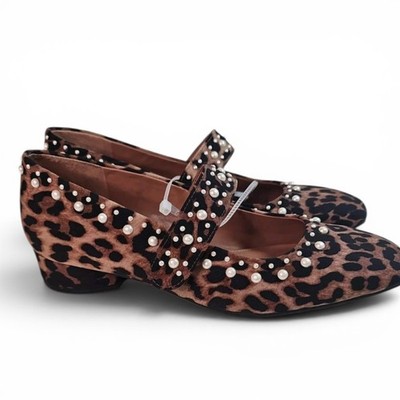 Copper Key Leopard Print Shoes Size 7.5 With Strap. Small Heel. M Bead Accent