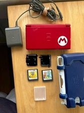 Nintendo DS Lite Red Mario Edition Handheld Gaming Console with 2 games and case