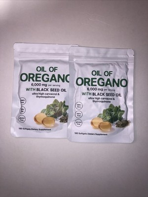 2-Pack Oil of Oregano 6000mg 2 in 1 w/ 200mg Black Seed Oil 180ct Softgels