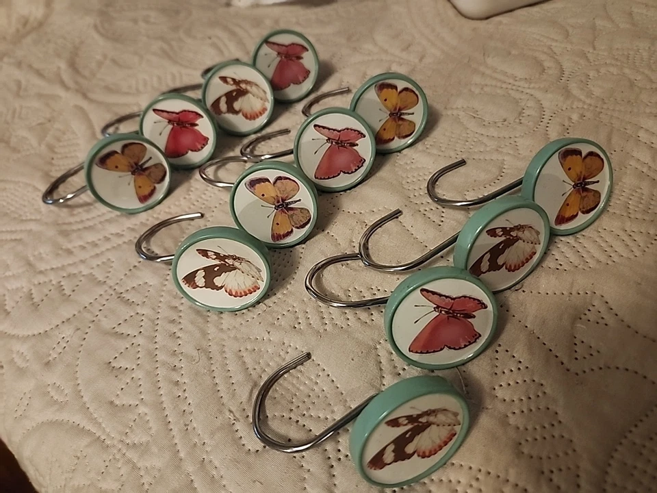 Colorido Mariposa Botánica 12 Ganchos para Cortina de Ducha Decoración de Baño Foto 2 de 3