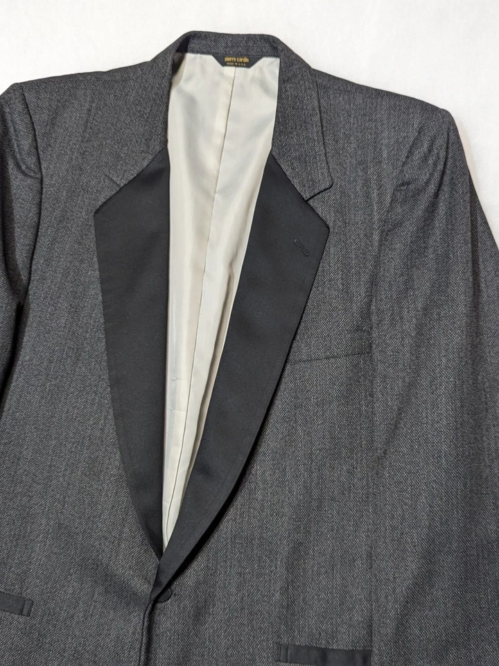 PIERRE CARDIN Vtg 70s 80s Gray Tweed TUXEDO BLAZER SUIT COAT JACKET Men's 48L - Image 2 of 4