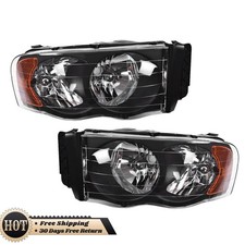Pair Black Headlights For Dodge Ram 1500 2002-05 Ram 25003500 2003-05 Halogen