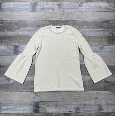 J McLaughlin Sweater Womens Extra Small Beige Flared Bell Sleeve Gold Thread