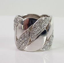 Sterling Silver 925 Chunky Iced Cuban Chain Ring Pave Cubic Zirconia Size P 1/2
