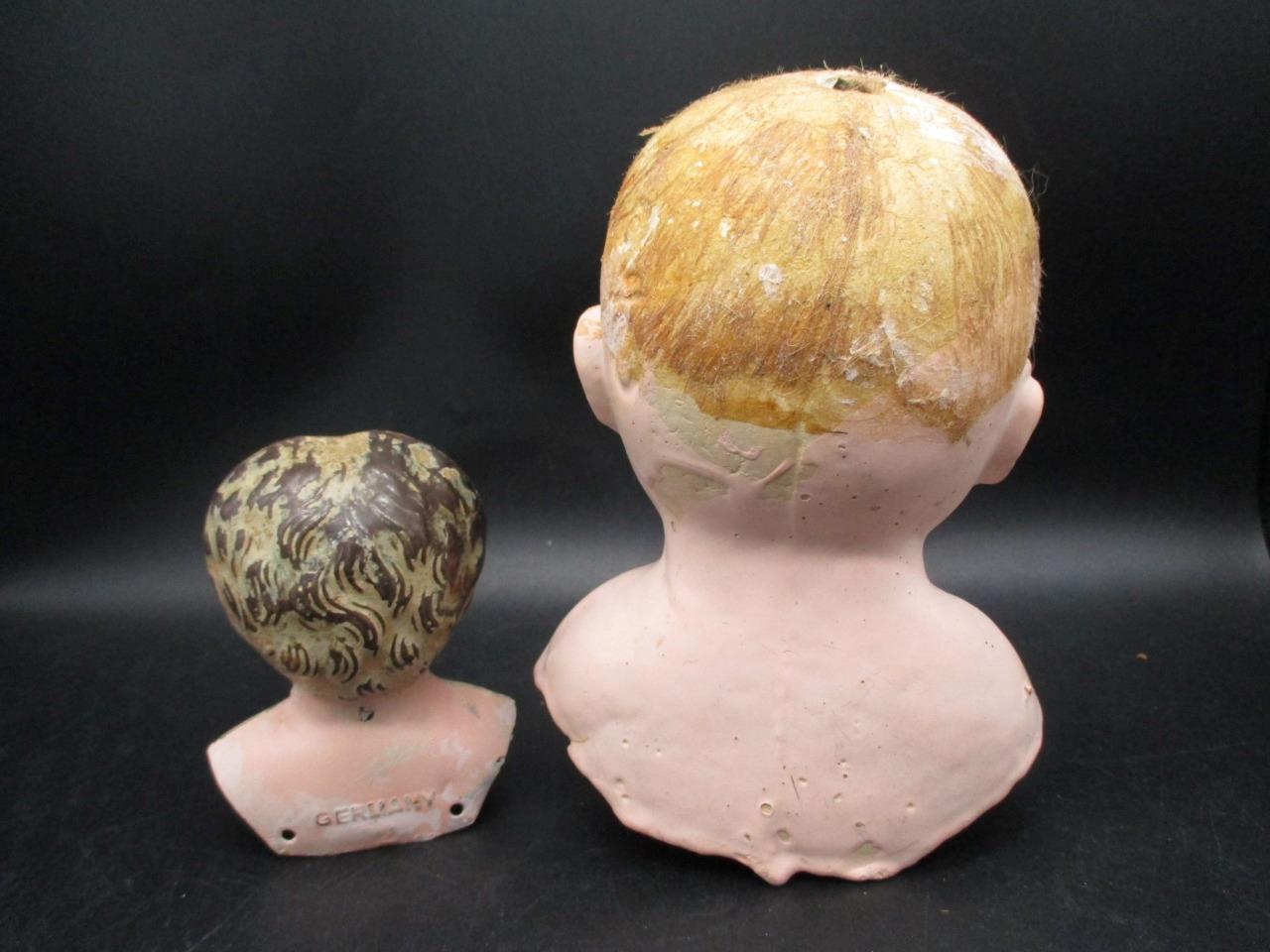 24" Antique Papier Mache Head Doll + German Minerva Tin Head PARTS