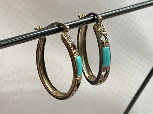 Sterling Silver Earrings 6.32g Fine Jewelry Turquoise Look Marcasite Hoops READ - Imagen 2 de 24