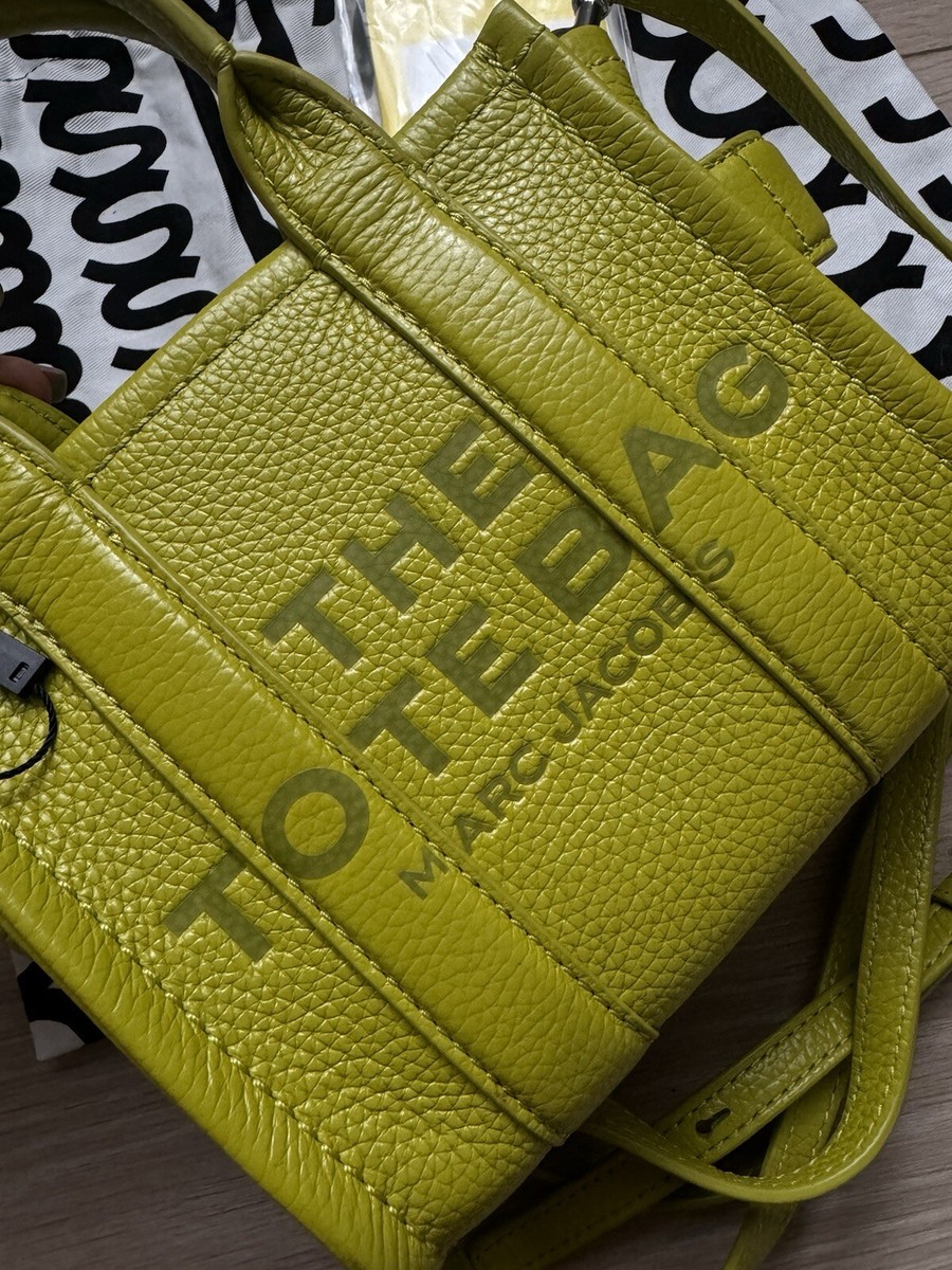 MARC JACOBS Grained Calfskin Leather Mini The Tote Bag Lime Green