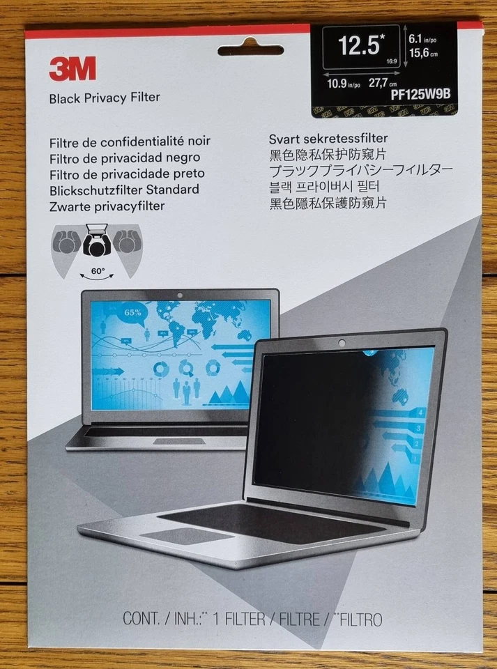 NEW 3M Black Privacy Filter 12.5* PF125W9B - security from shoulder surfers - Image 2 of 3