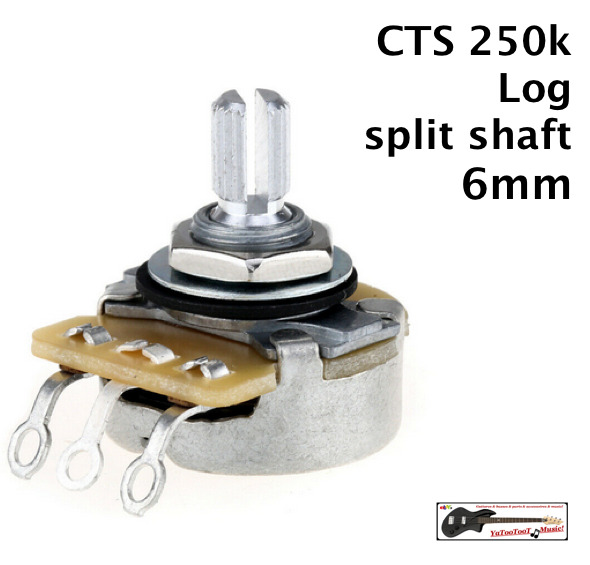POTENTIOMETRE CTS 250k SPLIT SHAFT - 6 mm - log - pour toutes guitares